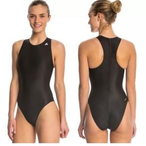 NWT Adidas One-Piece Zip Back Racerback Swimsuit Black Size 36